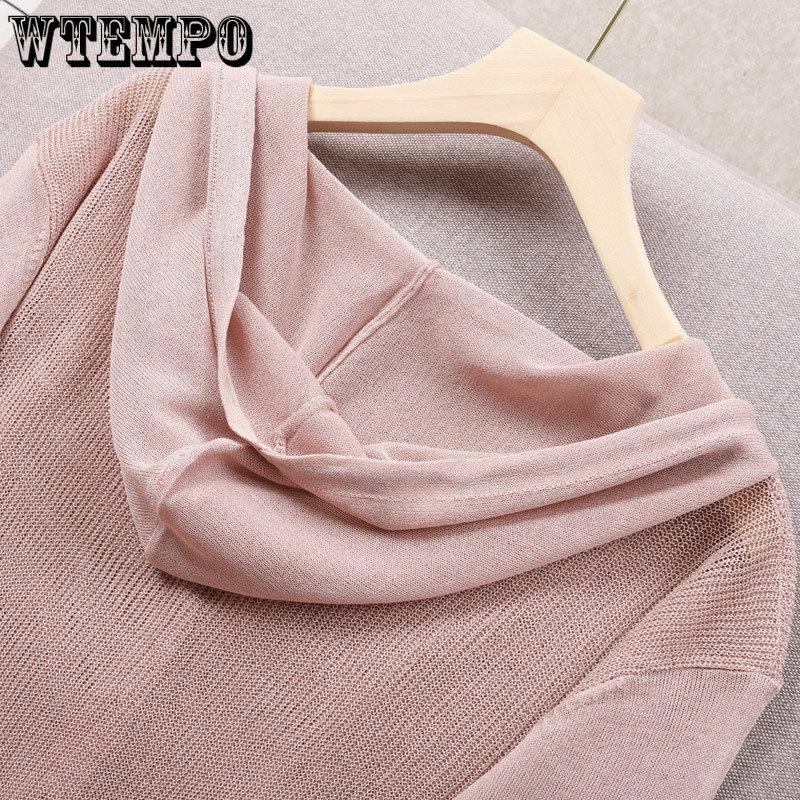 Summer Knitted Cardigan Jacket Women's Hooded Tops Ice Silk Thin Section Hollow Sunscreen Cardigan