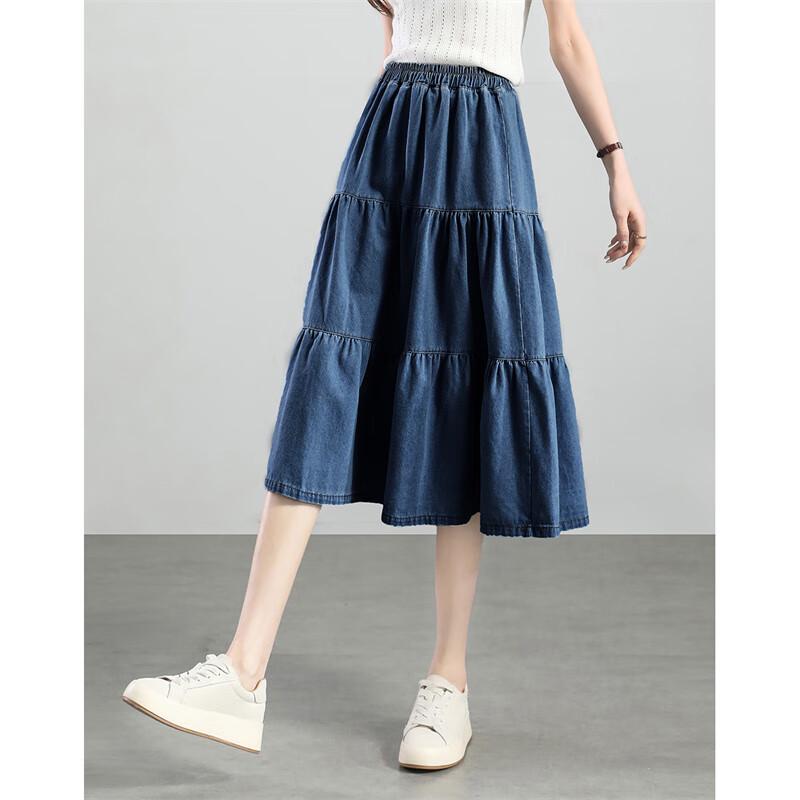Damen Washed Denim A-Linien-Rock