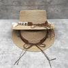 Ethnic Style Short Brim Flat Top Straw Hat Women'S Summer Travel Vacation Bohemian Flat Edge Visor Top Hat
