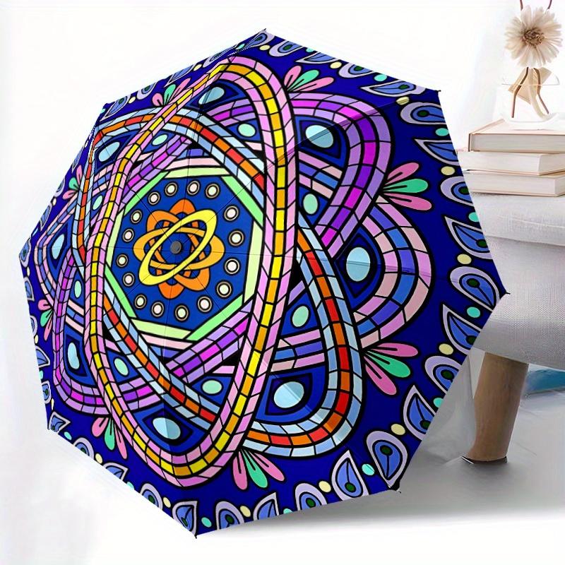 1pc Mandala Artwork Automatic Open/Close Umbrella, Umbrella with cartoon Design, Portable Compact Umbrella for Men & Women, Good Holiday Gif