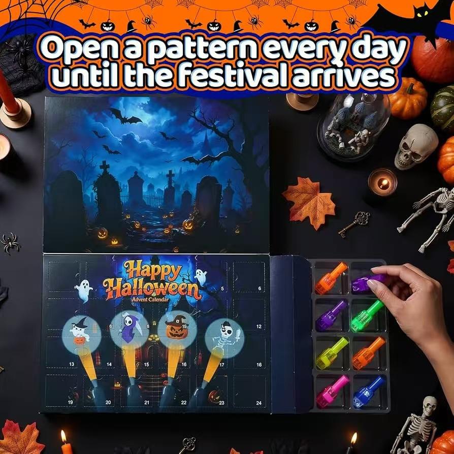 Halloween Advent Calendar Projection Flashlight, 24 Spooky Patterns, Kids Glow Toy Gift, Ghost-Hunting Adventure Light for Children