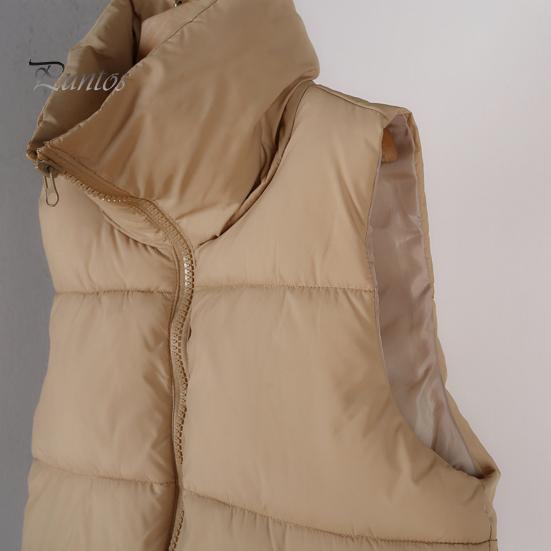 Thick Padded Waistcoat Winter Women Vest Coat Stand Collar Neck Protection Thickened Zipper Closure Jacket Cardigan Sleeveless Solid Color Drawstring