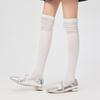 Solid Color Stretch Ruffle Trim Over Knee Long Socks for Women Japanese Student Sheer Mesh Splicing Thigh High Stockings