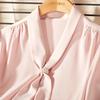 Women's Ribbon-Collar Blouse with Pearl Buttons