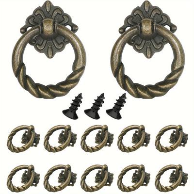 12 Pcs Bronze Flower Hanging Ring Drawer Pulls, Compact Vintage Cabinet Ring Knobs, European Round Furniture Pulls, Metal Drawer Ring Knobs