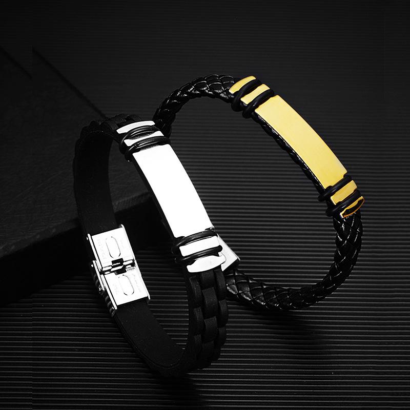 Engravable Leather Bracelet for Men Couple Silicone Rope Bracelets Women Bulk Stainless Steel Jewelry ALN25122608