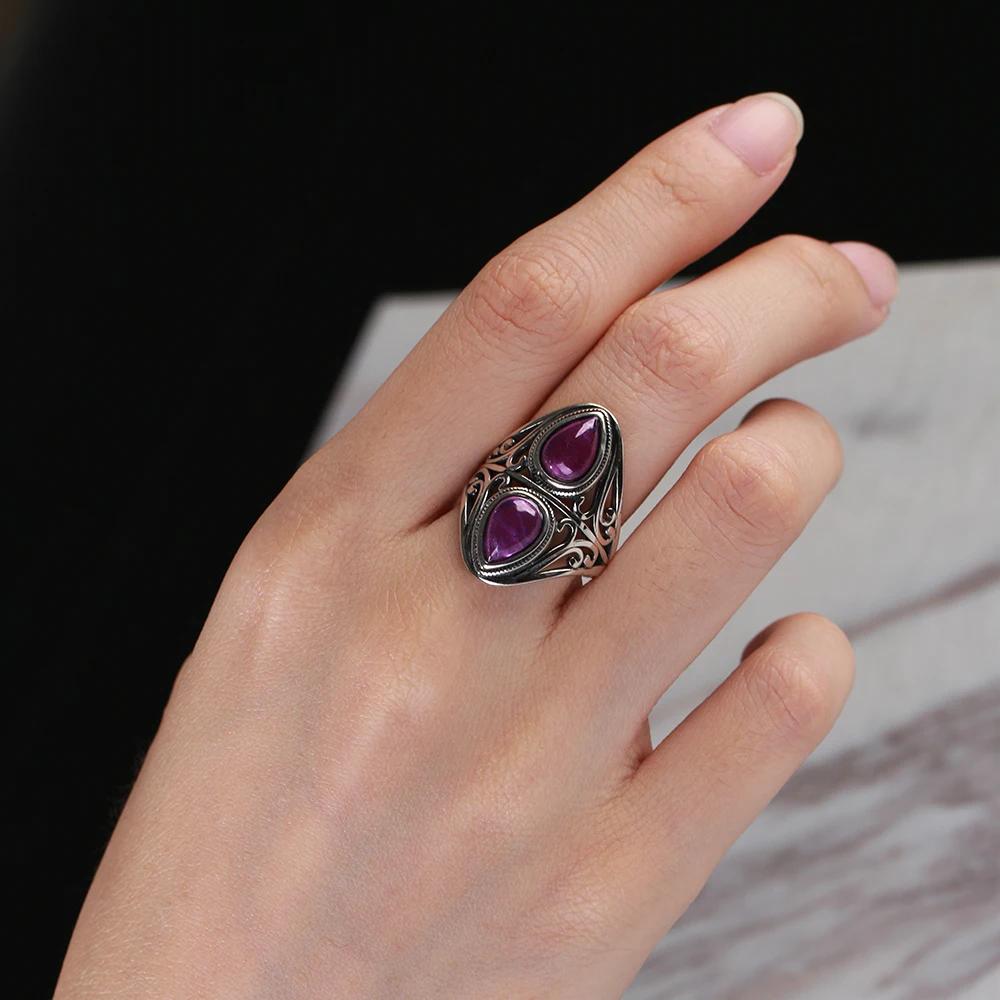 Charms 6x9MM Natural Charoite Beads Rings Women's  CopperJewelry Vintage Ring Anniversary Party Gifts For Women