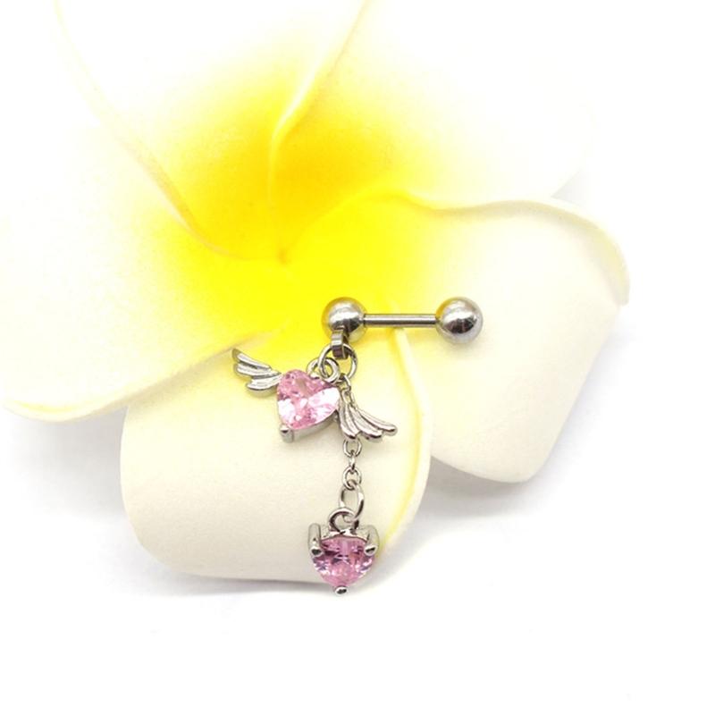 Heart Angel Wings Dangle Earrings Heart Zircon Drop Dangle Earrings Women Ear Cuff Charm Earring for Girl Valentine Gift