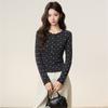 Huge and Beautiful Round Neck Right Shoulder Floral Long-sleeved Autumn and Winter New Bottoming Shirt