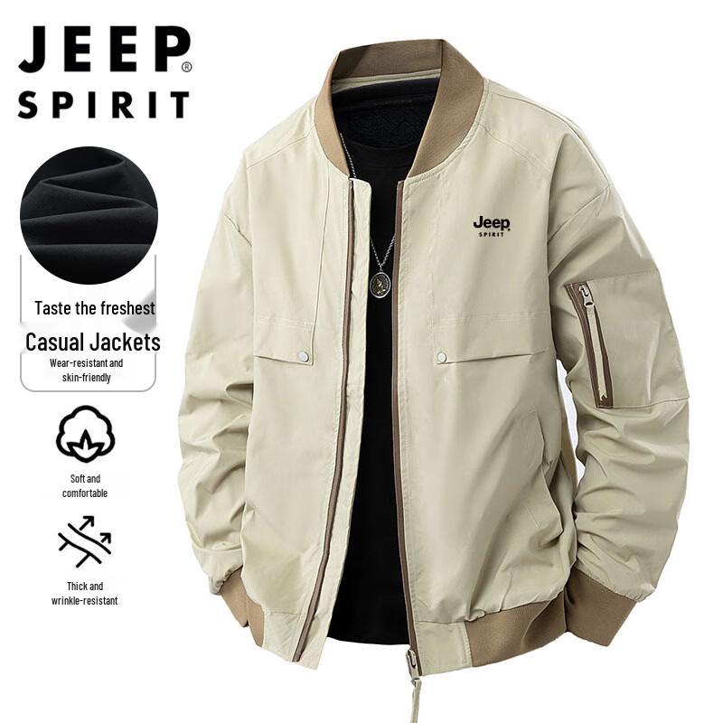JEEP SPIRIT Men s Retro Loose Fit Baseball Collar Jacket 2XL