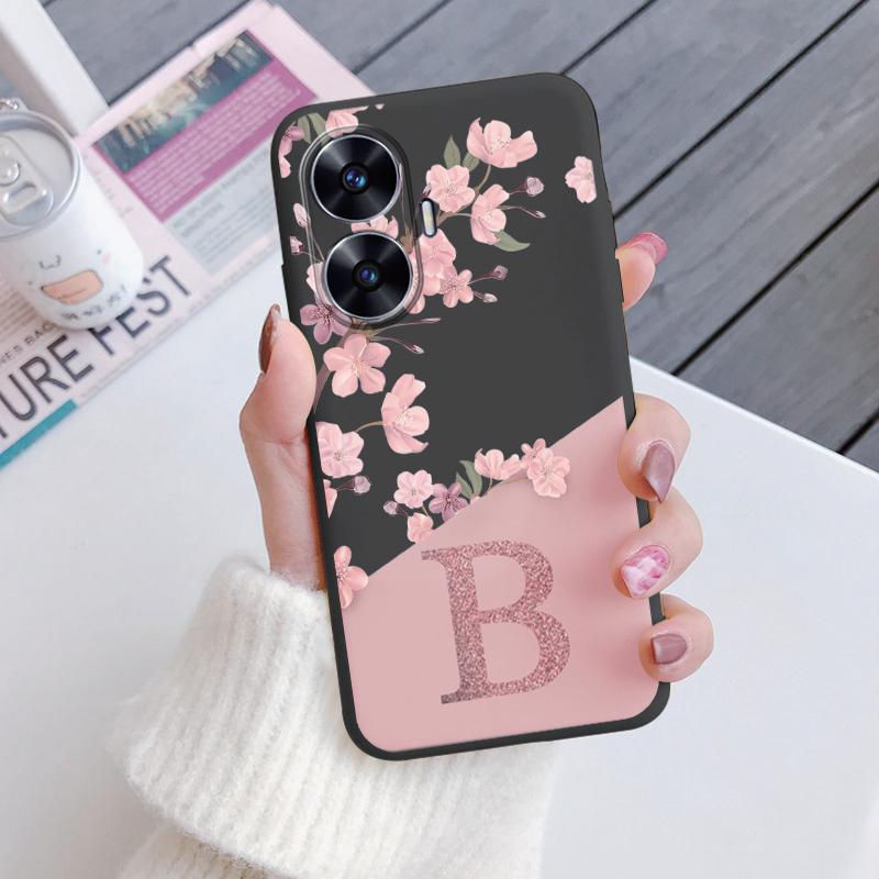 Letter Flower Phone Case For Realme C55 4G Shockproof TPU Bumper Soft Silicone Cover For Realme C55 C 55 Shell RealmeC55 Fundas