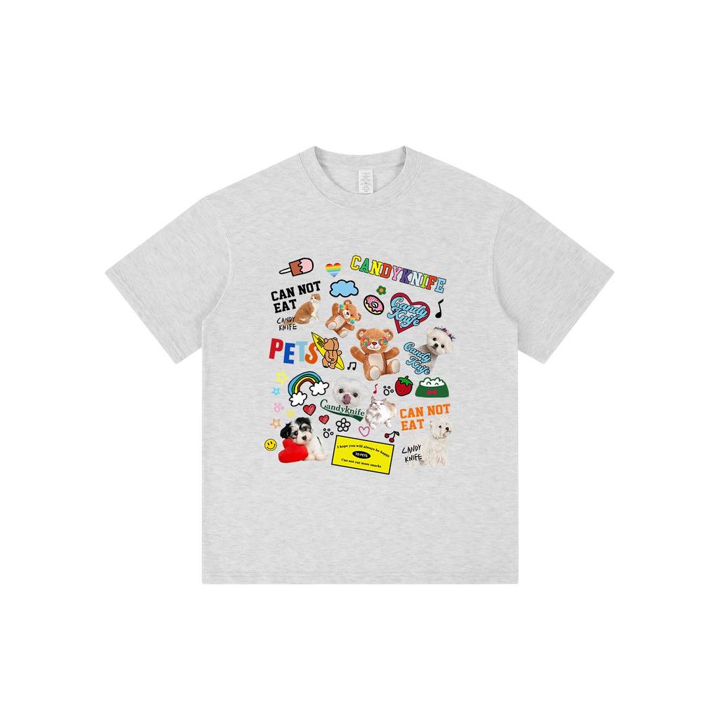 Ulzzang Cartoon Print Drop Shoulder Short Sleeve T-Shirt for Men & Women - Loose Fit