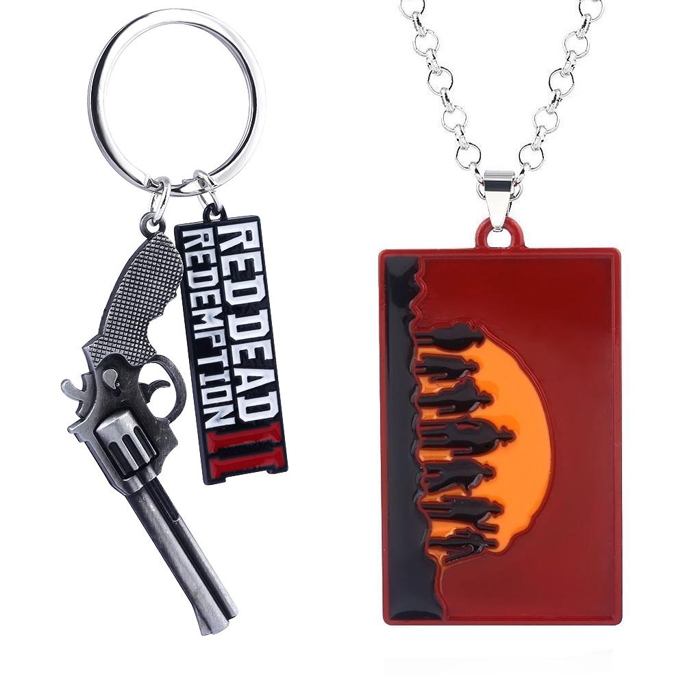 Game RDR2 Arthur Morgan Revolver Keyring Red Dead Redemption 2 Keychain Western Cowboy Fans Gift Cosplay Men Women Bag Jewelry