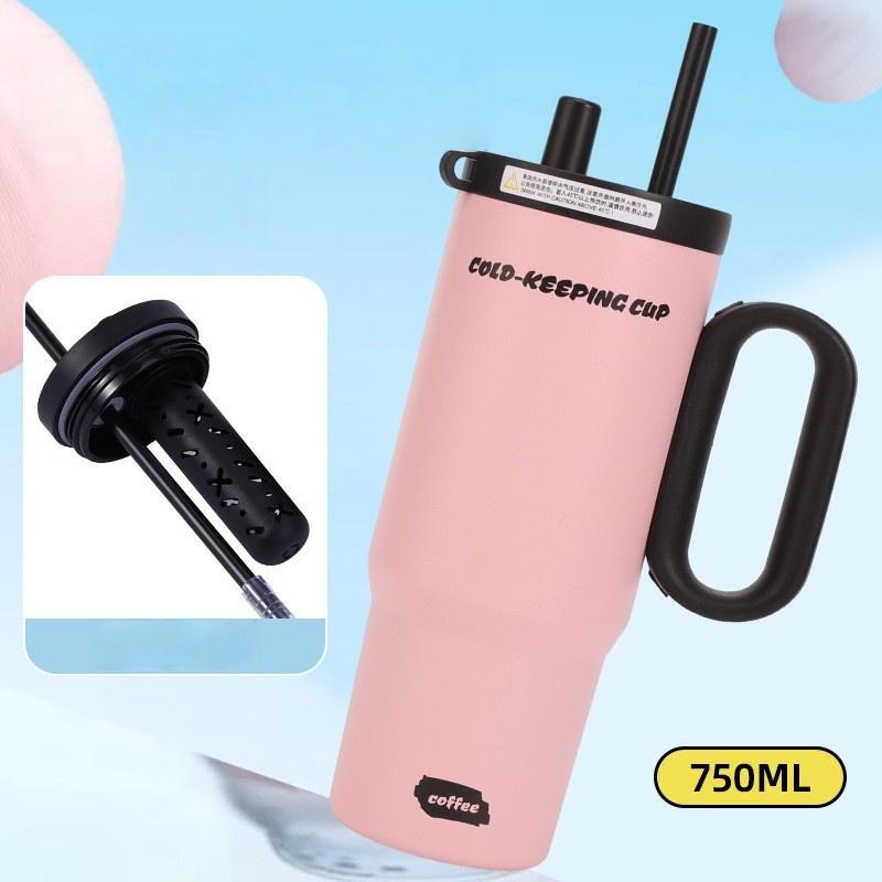 

1Pcs 750Ml Large Capacity Coffee Cup Portable Water Cup With Straw 316 Stainless Steel Insulated Cup Cold & Hot Retention A4
