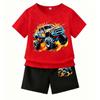 Cartoon Car Print Outdoor Street Kids T-shirt and Shorts Summer Home Casual Outfit Boy and Girl's Sports Set