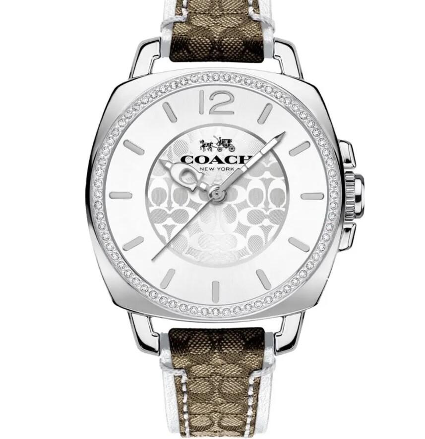 

Женские серебряные часы Coach BOYFRIEND Signature Хаки Белая Кожа 14503148 серебряный