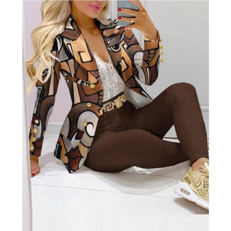 2PCS Women Blazer Suit Lapel Jacket Coat + Pants Co-ord Set Formal Office Outfit