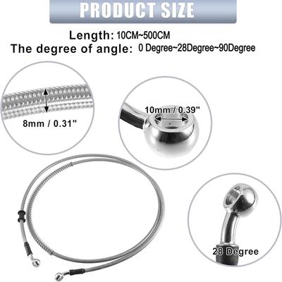 100mm~5000mm Motorcycle Braided Steel Hydraulic Brake Clutch Oil Hose Brake Line for Bikes Motocross Street 10mm Banjo 0°-28°-90