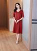 Thirteen Rows Satin V-Neck Short Sleeve Dress for Middle-Aged Women