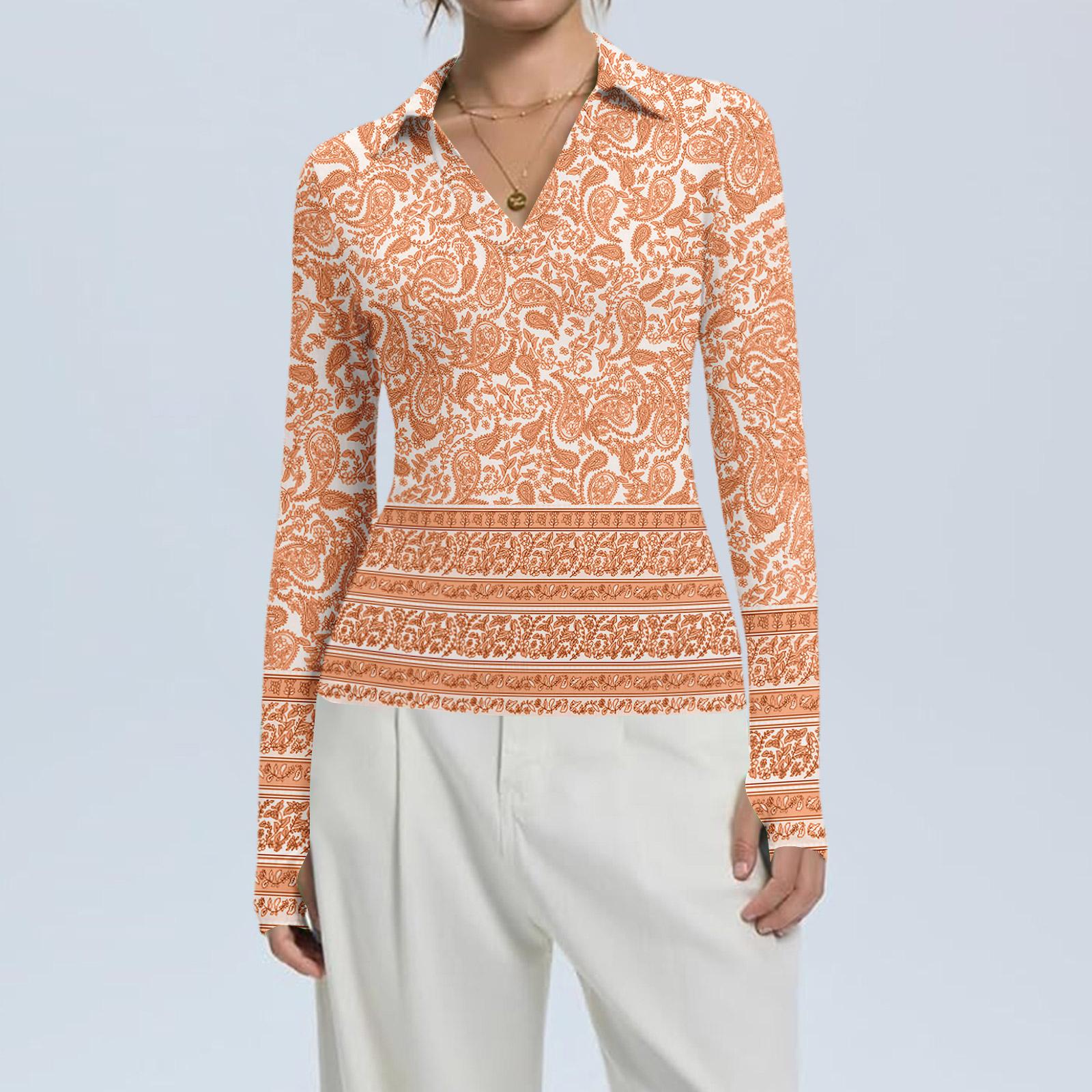 

Женская Мода Повседневный Принт V-образный Вырез Длинный Рукав Застежка на Пуговицы Топ XL