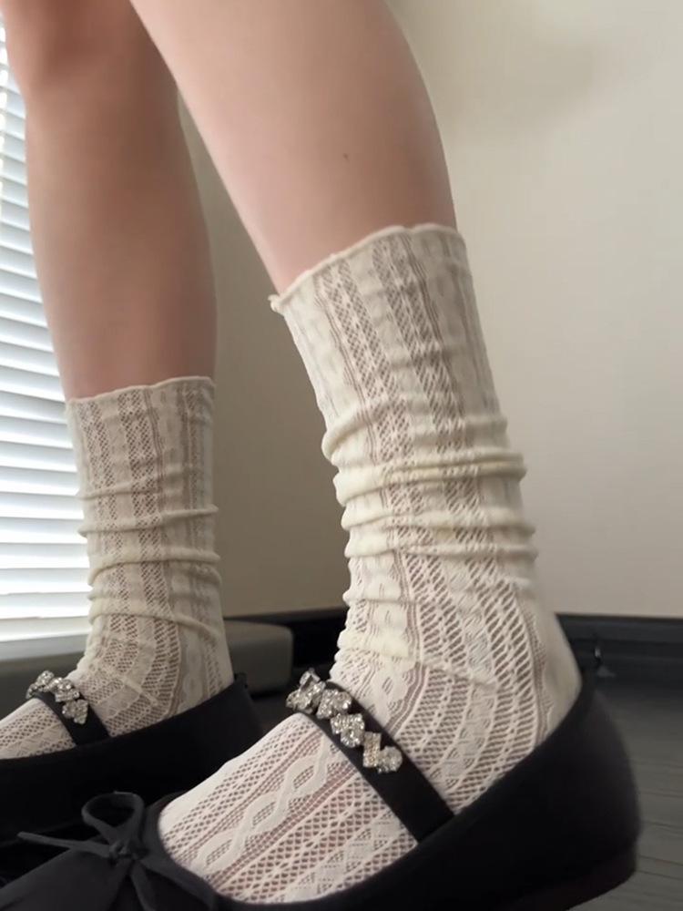 

Женские летние чулки-сетка в стиле Лолиты с туфлями Мэри Джейн и вязаными гольфами до середины икры в балетном стиле с резинкой One Size