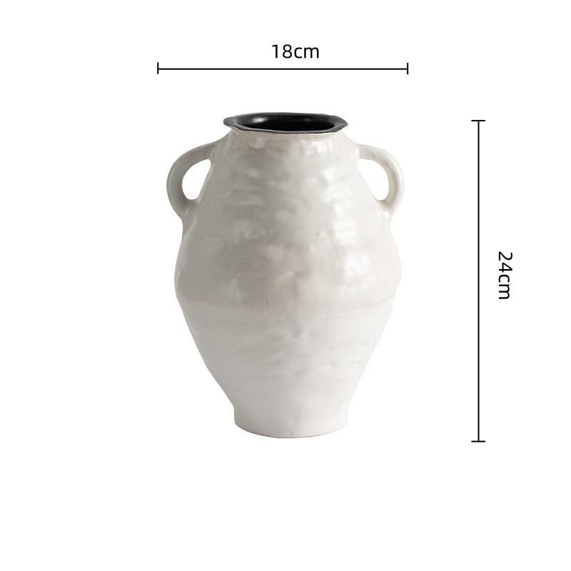 Ceramic Vase White Coarse Earthenware Pot Flower Vase Retro Pot Handmade Ceramic Jar Flower Arrangement Accessories