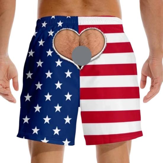 Novelty 3D Graphic Swimwear Hairy Big Booty Shorts, Men Funny Butt Print Beach Relaxed Fit Lounge Shorts Cheeky Briefs Pattern Swim Trunks for Summer