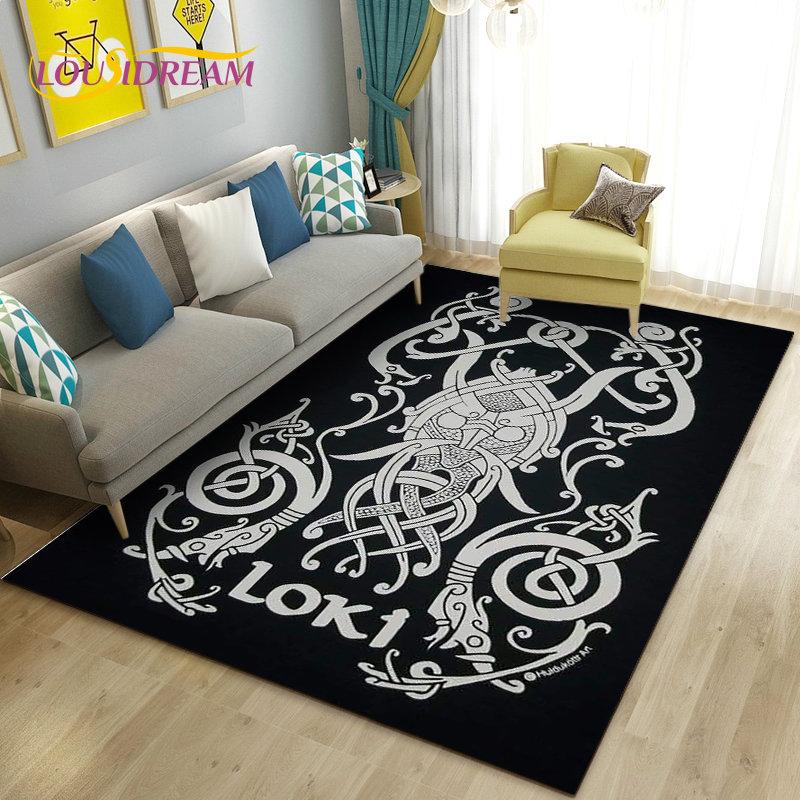 Vikings Nordic Mythology Series Area Rug,Carpet Rug for Living Room Bedroom Sofa Doormat Decoration,Kid Play Non-slip Floor Mat