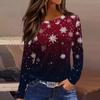 Women's Fashion Casual Slit Hem Round Neck Long Sleeve Loose Christmas Printed T-Shirt Ladies Top