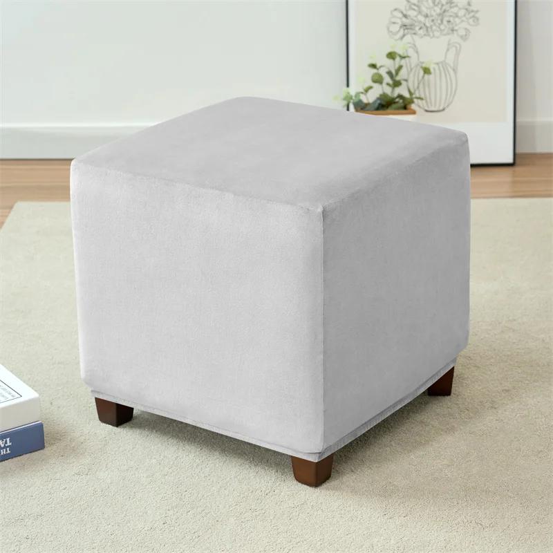 Velvet Ottoman Cover Elastic Square Rectangle Footstool Cover All-Inclusive Solid Sofa Footrest Stool Slipcovers For Living Room