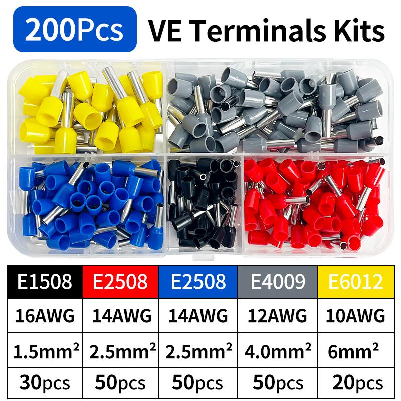 200-1900Pcs Electrical Tube Insulated Terminal VE Tubular Crimp Terminals Wire Cable Connector Ferrules Terminal Connectors