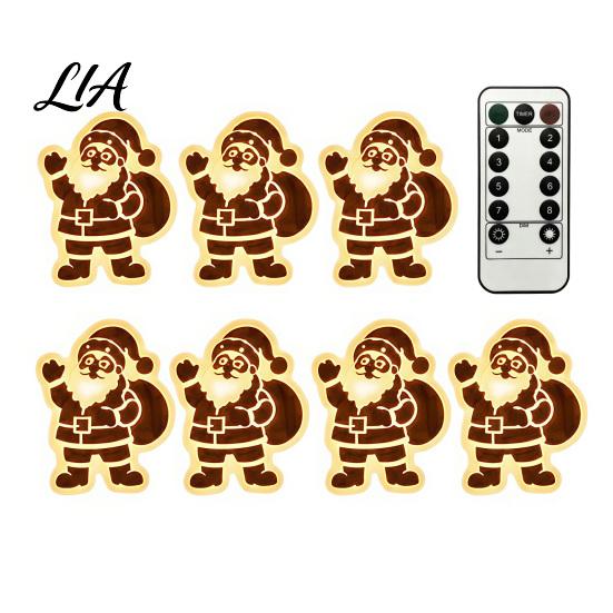 Christmas Atmosphere Ambient Light 7PCS Wooden Wall Lights, Warm LED Backlight Glowing Silhouette Decorative Elk Figures Pendants, Rustic Style