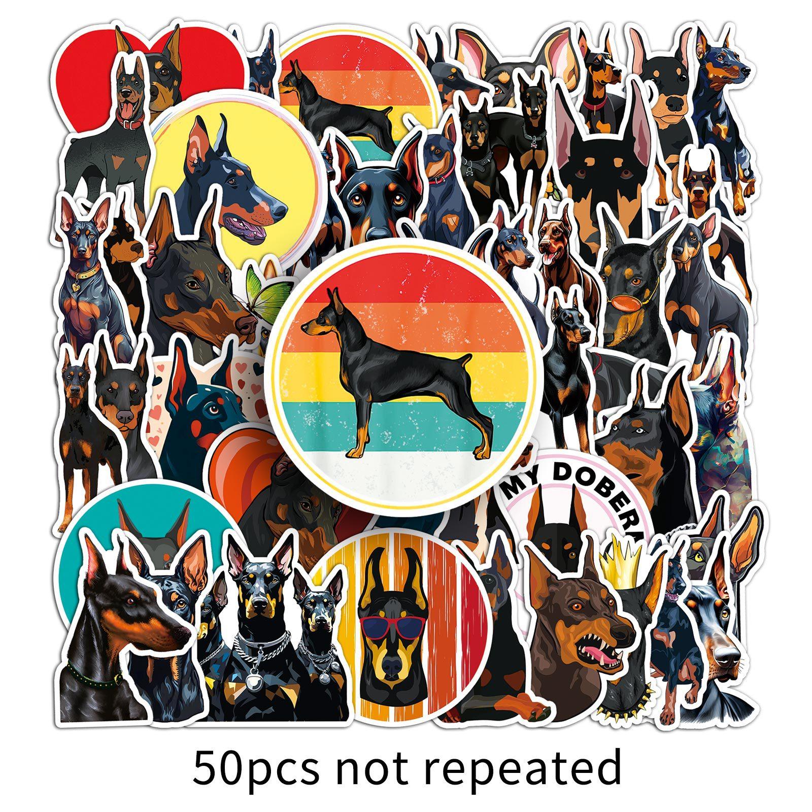 

50 наклеек с собаками доберманами, персонализированные мультяшные животные, украшение для собак, водонепроницаемые наклейки для мобильных билетов