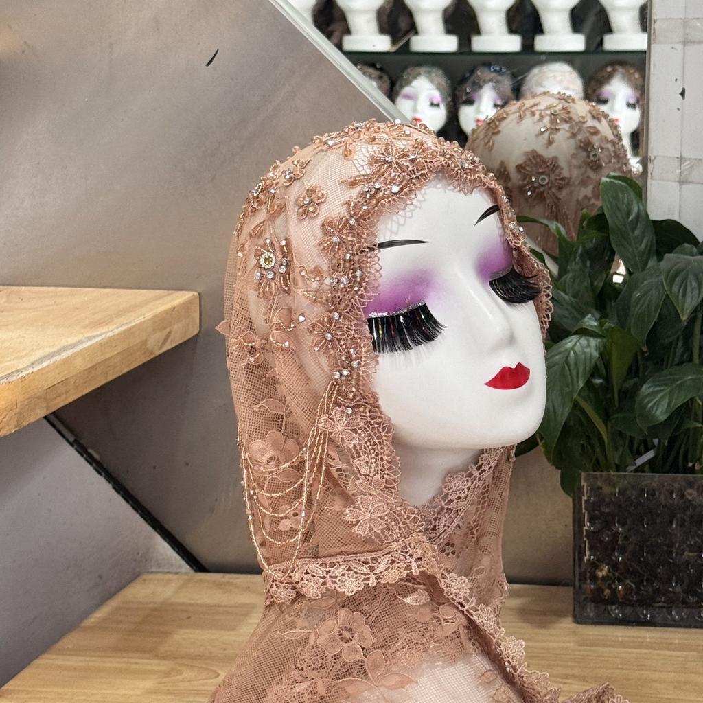 New Premium Embroidered Shawl with Hand Beading - Lace Trim Muslim Women Prayer Cover & Elegant Shoulder Wrap