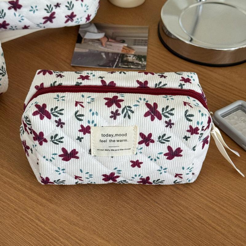 Trendy Sweet Flower Corduroy Cosmetic Handbag Ladies Makeup Bag Large Capacity Storage Bag Travel Toiletry Pouch For Women Gifts