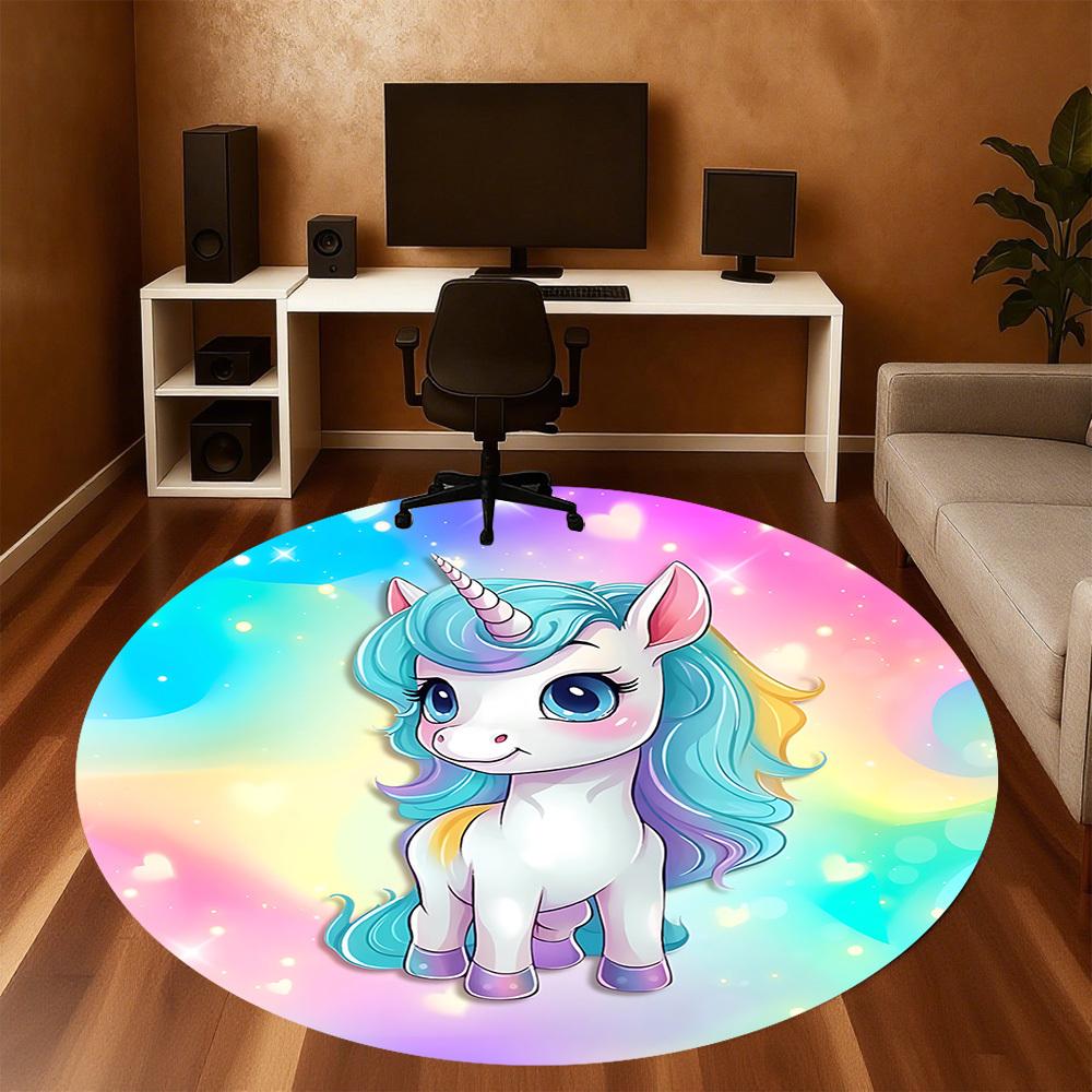 1pc unicorn colorful Round Chair mat Area Rug - Non-Slip, Floor Mat for Office, Bedroom, and Indoor Decor c1125198