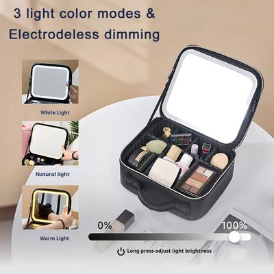 Kosmetiktasche mit LED-beleuchtetem Spiegel, Reißverschluss, Griffdesign mit großem Fassungsvermögen, wasserdichte Aufbewahrungstasche für Reise-Make-up-Organizer