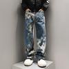 Primavera Nuovo Stile Jeans Uomo Jacquard Larghi a Gamba Larga a Mosaico a Scacchi