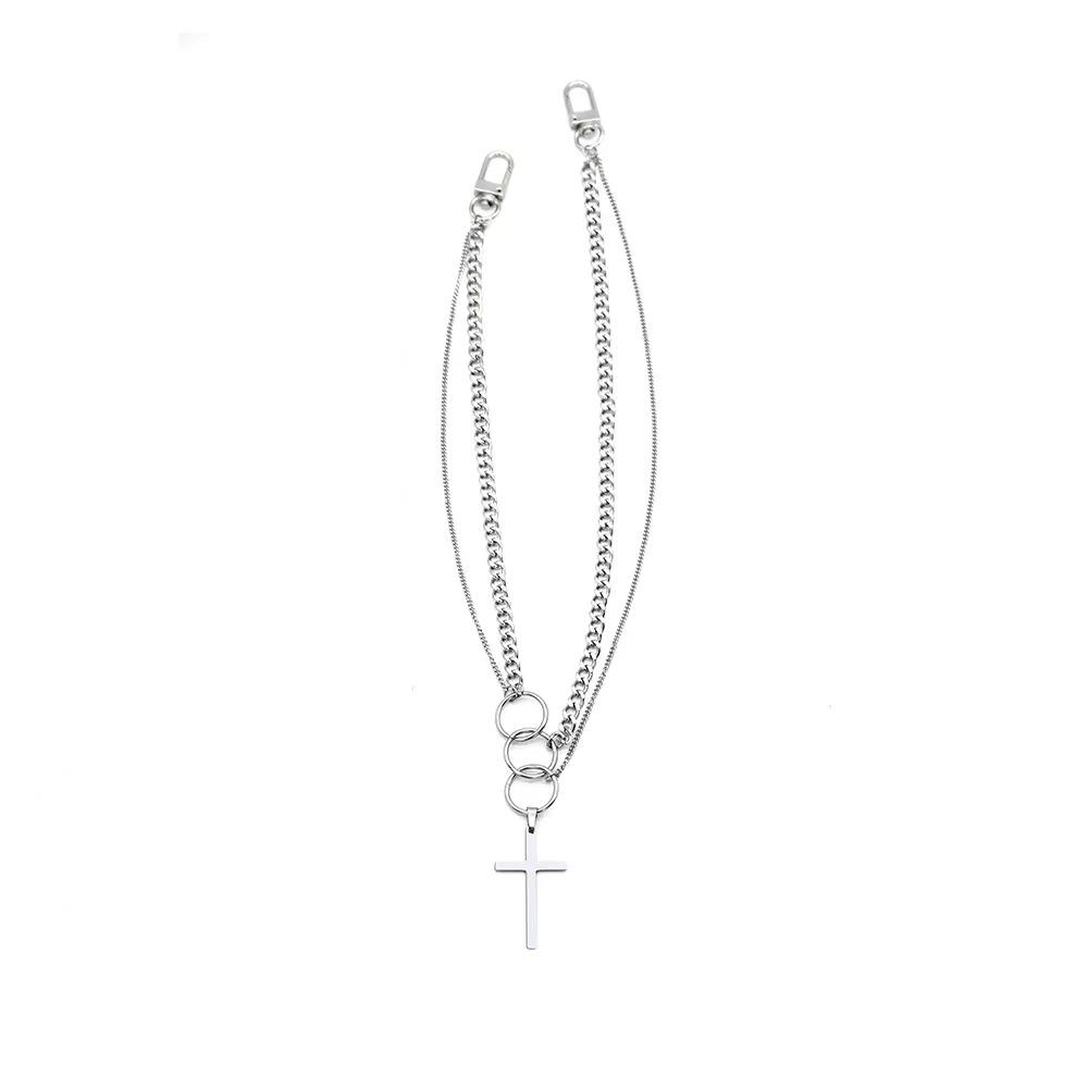 Trendy retro multi-layer ring cross Internet celebrity hipster necklace men s trendy design titanium steel