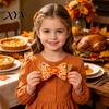 Fall Theme Hair Decor Thanksgiving Turkey Bow Clip for Girls, Decorative Pins, Glitter Bows Kids Double Layer Clip, Cute Autumn Holiday Party