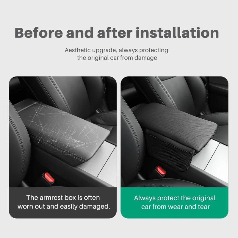 Leather For Tesla Model 3 Y Highland Juniper 2017-2025 Armrest Cushion Pad With 2 Storage Bags Central Console Protector Cover