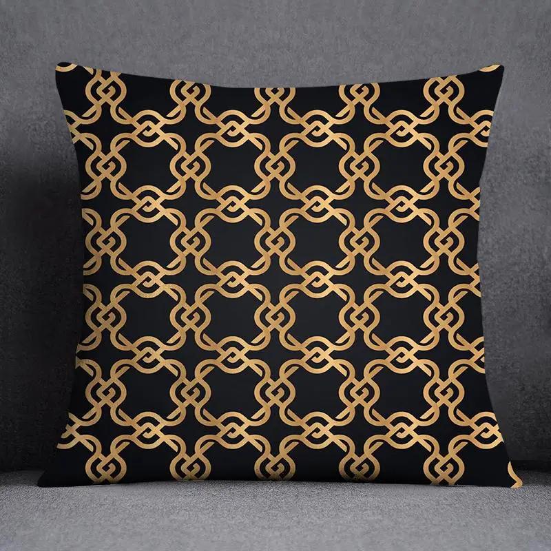 Quadratischer Kissenbezug mit geometrischem Blumenmuster in Schwarz und Gelb, dekorativer Kissenbezug für Zuhause und Büro