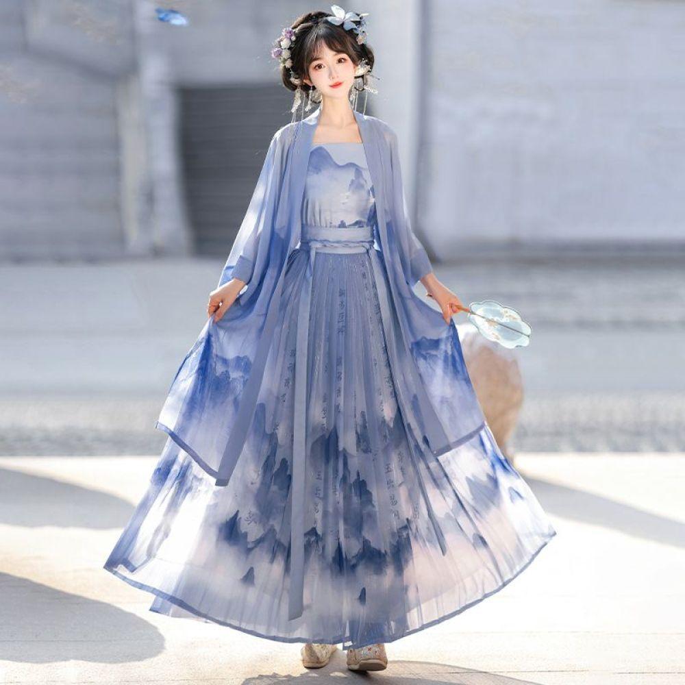 Chinese Song Dynasty Style Modified Hanfu Daily Suspender And Baidu Skirt Three-piece Set