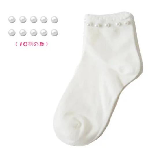 Black/White Korean Reto Pearl Socks Women Elastic Cotton Handmade Meias Creative Socks Harajuku Calcetines Mujer