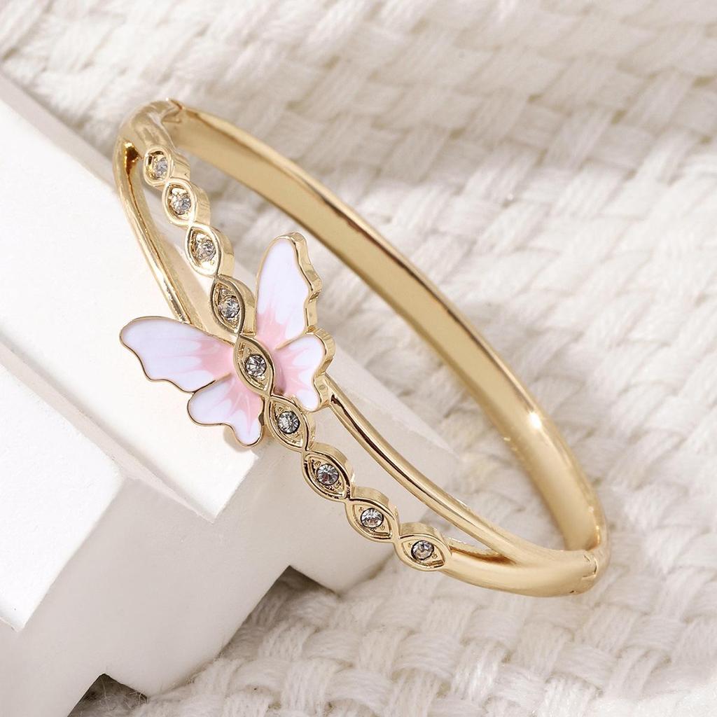 Korean Rhinestone Enamel Butterfly Bracelet: High-End Versatile Bangle with European and American Charm