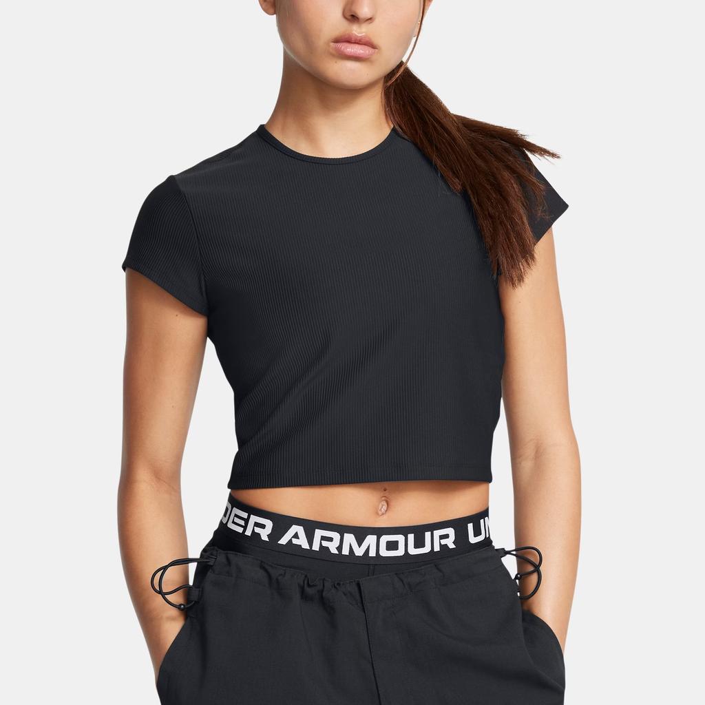 Under Armour Meridian Rib Solid Fashion Versatile Round Neck Short Sleeve T-Shirt Women T-Shirts Black 1386615-001