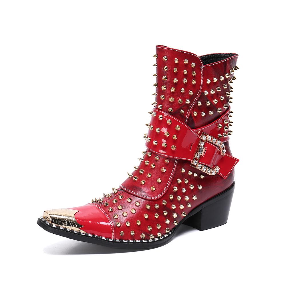 

Весенне-осенние новые туфли на высоком каблуке в деловом стиле кэжуал, мужские кожаные туфли, черные трендовые кожаные мужские туфли, мужские кожаные ботинки с заклепками 38 красный