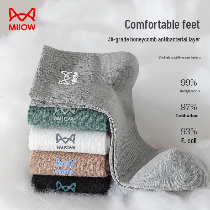 MIIOW Men's Cotton Anti-Odor Antibacterial Mid-Calf Socks (5 Pairs)