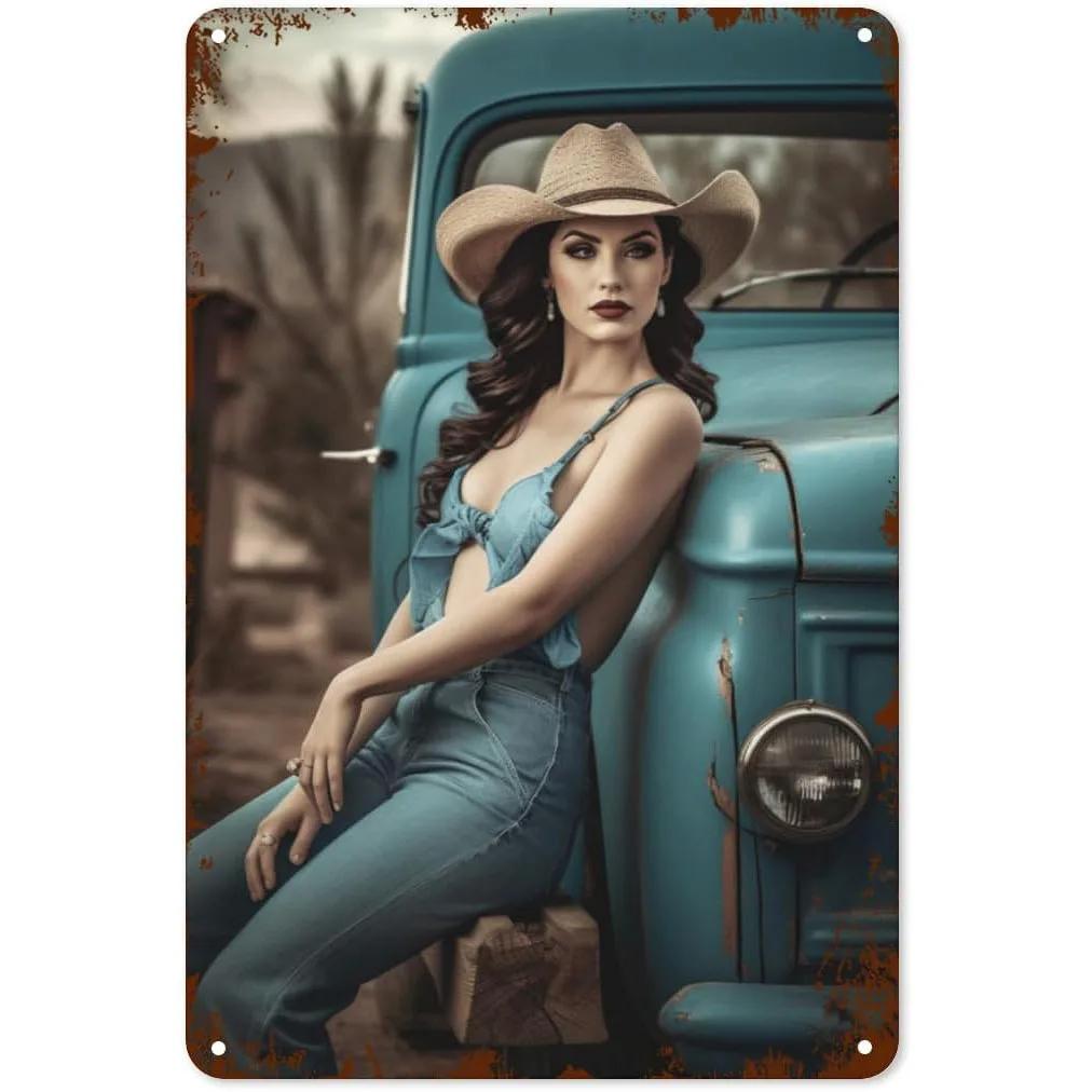 Vintage Pinup Girl Fast & Sexy Girls Classic Car Automobile Metal Tin Sings For Man Cave Garage Bar Cafe Clubs Car Decor Posters