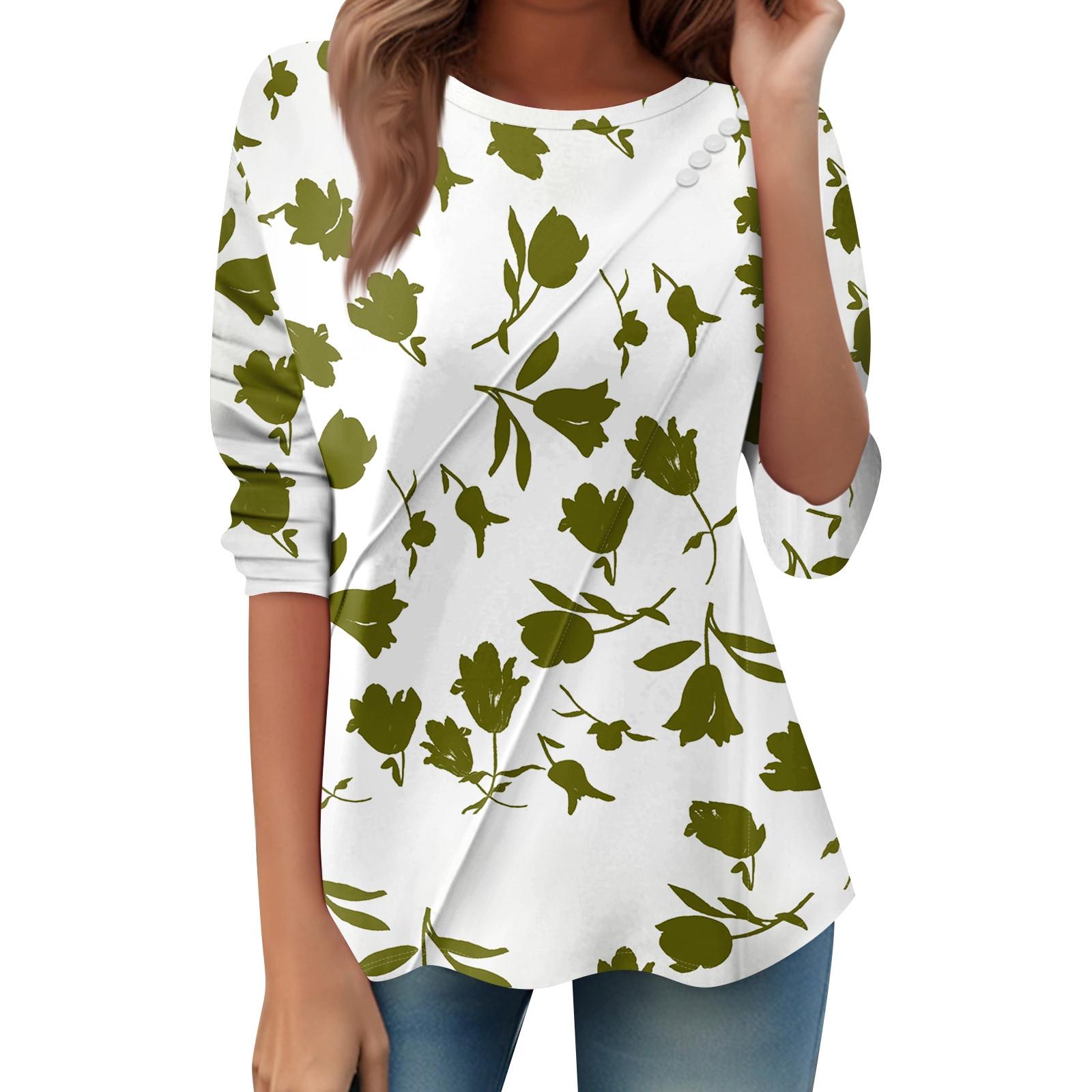 

Women s Loose Casual Long Sleeve Top Round Neck Button Pull Stripe Prints T Shirt XL